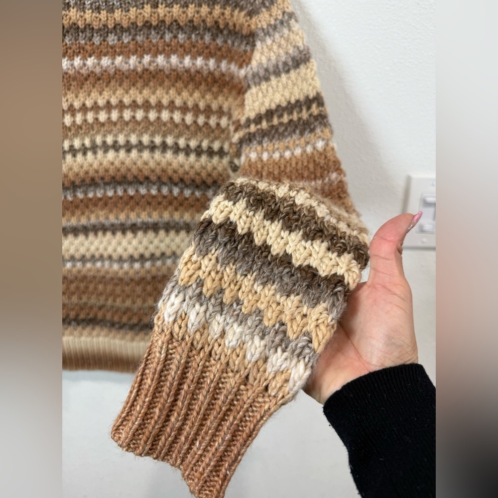 Chunky Knit Fair Isle Sweater Earth Tone Striped Boho Western Pullover NWT - Picture 3 of 8